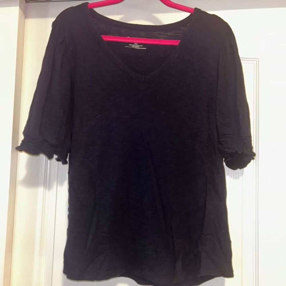 Talbots indigo navy blue smocked v neck tee shirt top woman's size XLP